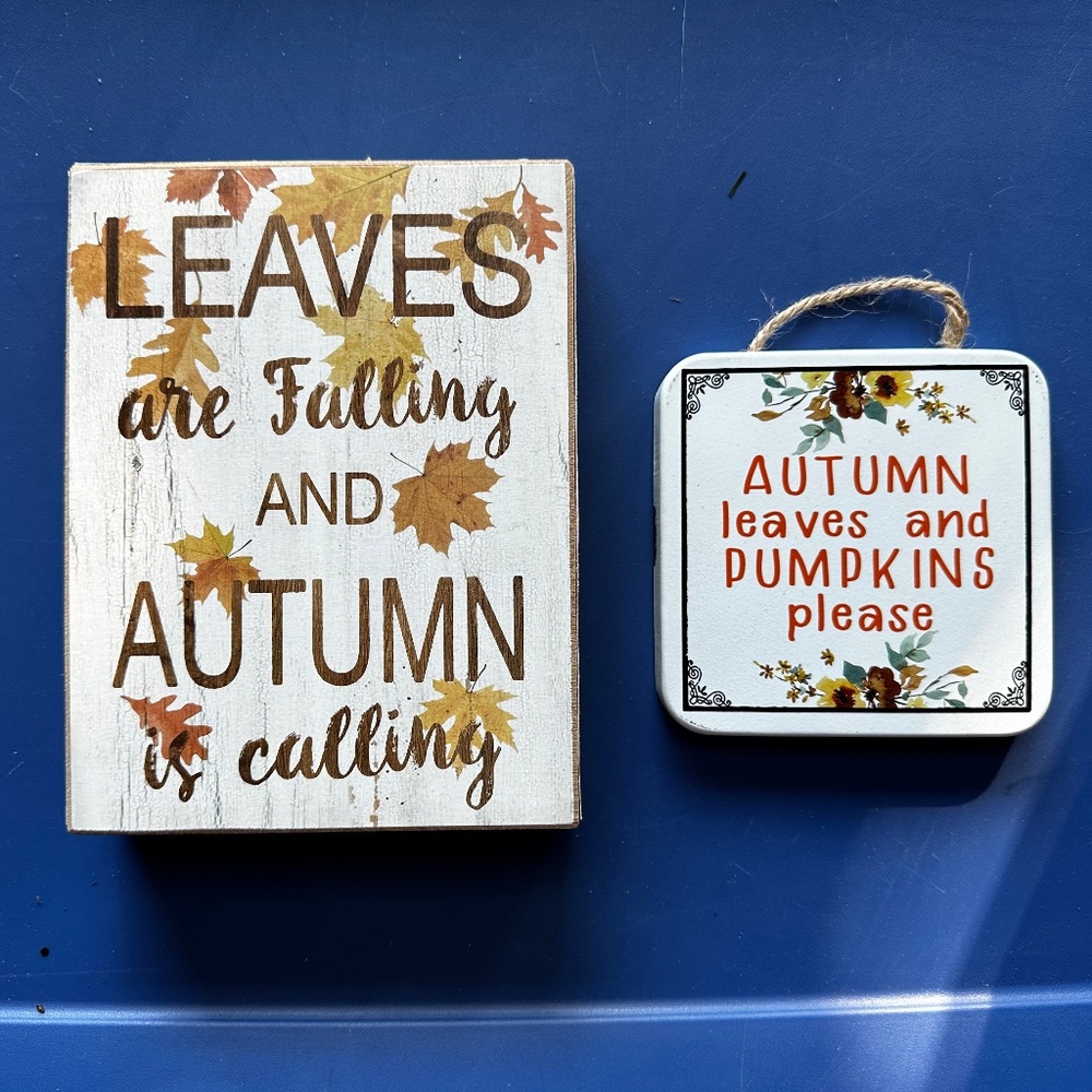Bundle Me! Lot of 2 Fall/Autumn Home Decor, 1 Tabletop Sign and 1 Hanging Sign